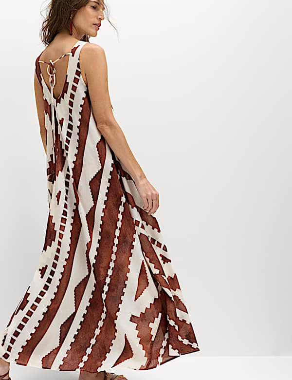 Pure Cotton Printed Scoop Neck Maxi Beach Dress