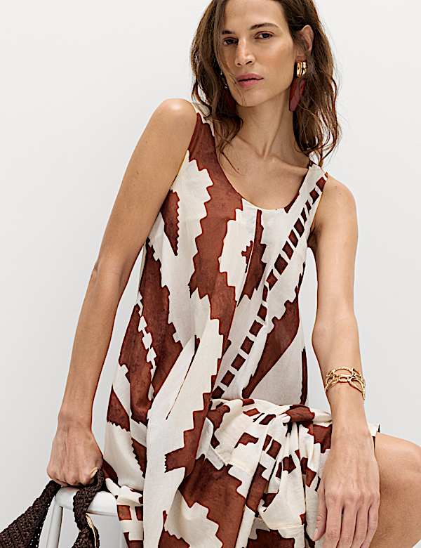 Pure Cotton Printed Scoop Neck Maxi Beach Dress