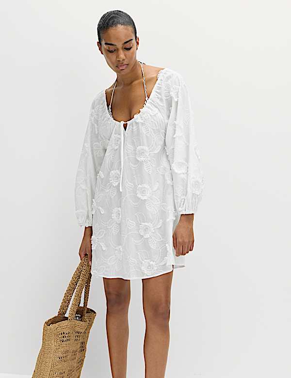 Strukturiertes Midi-Strandkleid aus reiner Baumwolle - DE