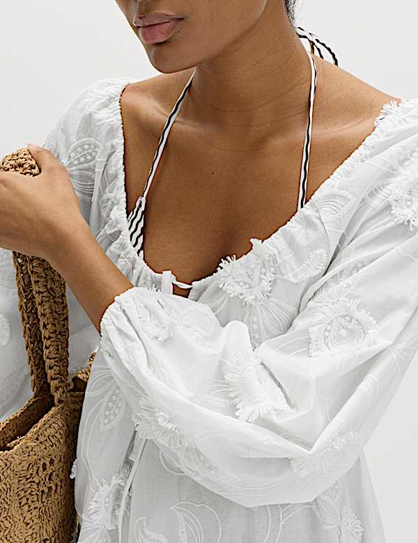 Strukturiertes Midi-Strandkleid aus reiner Baumwolle - DE