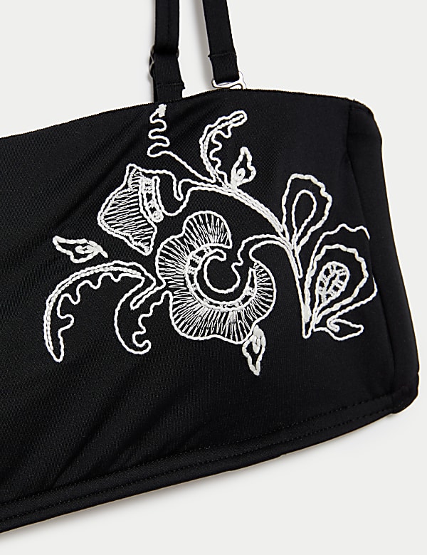 Floral Embroidered Padded Bandeau Bikini Top