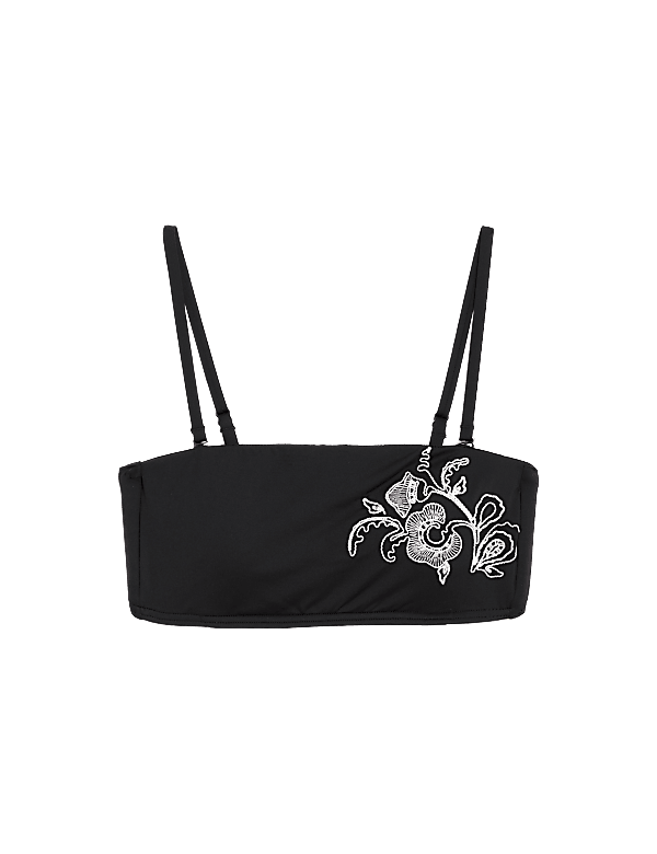 Floral Embroidered Padded Bandeau Bikini Top