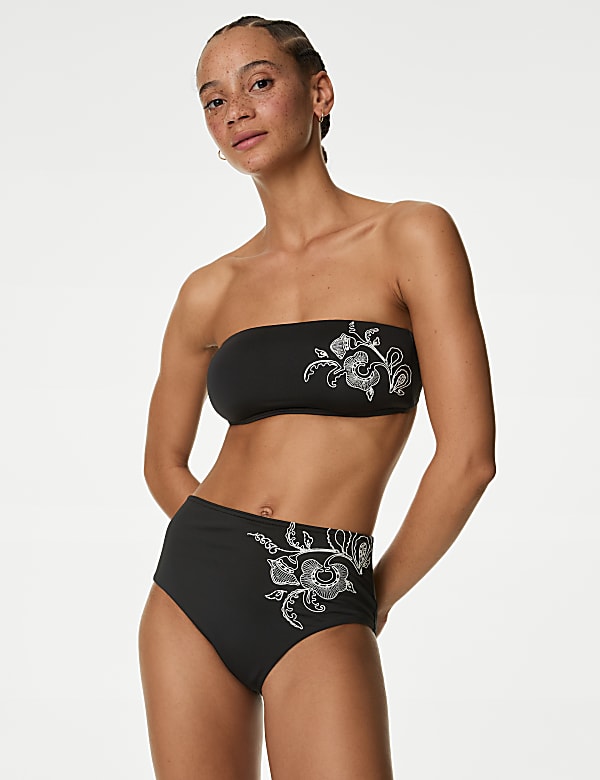 Embroidered High Waisted Bikini Bottoms