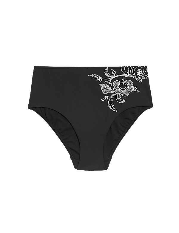 Embroidered High Waisted Bikini Bottoms
