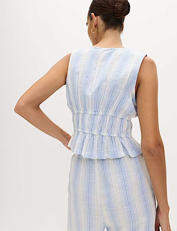 Pure Cotton Striped Tie Front Beach Top