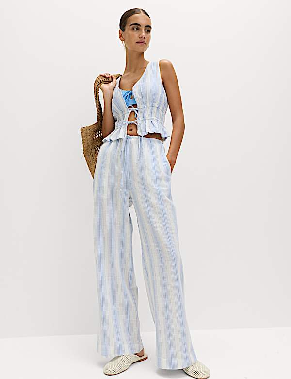 Pure Cotton Striped Tie Front Beach Top