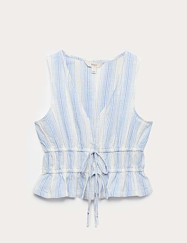 Pure Cotton Striped Tie Front Beach Top - AL