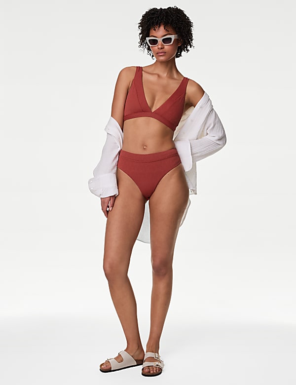 Textured Padded Plunge V-Neck Bikini Top