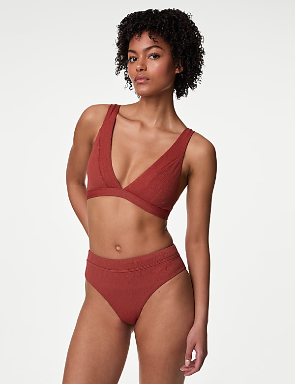 Buy Textured Padded Plunge V Neck Bikini Top at Marks Spencer