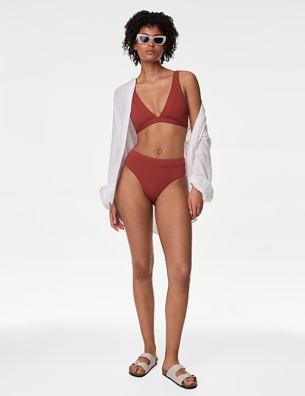 Textured High Waisted High Leg Bikini Bottoms - LV