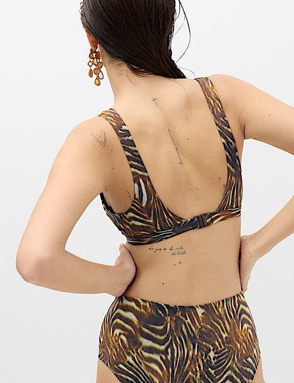 Animal Print Padded Plunge Bikini Top - AL