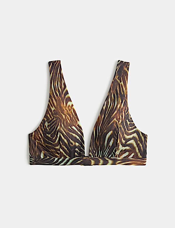 Animal Print Padded Plunge Bikini Top - AL