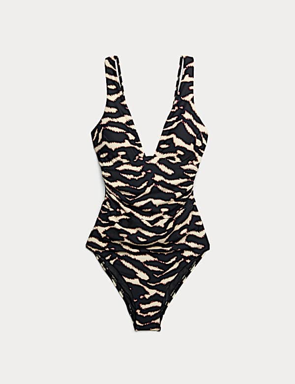 Tummy Control Printed Deep Plunge Swimsuit - GR