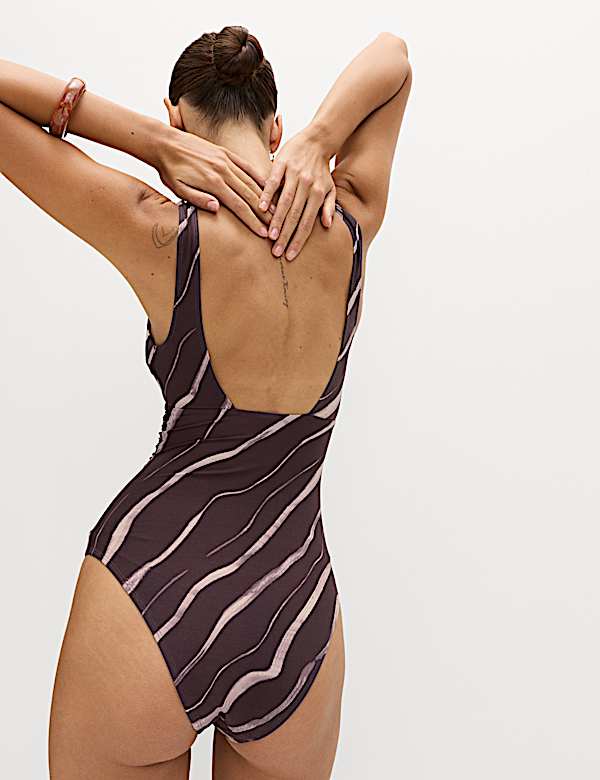 Tummy Control Printed Deep Plunge Swimsuit - US