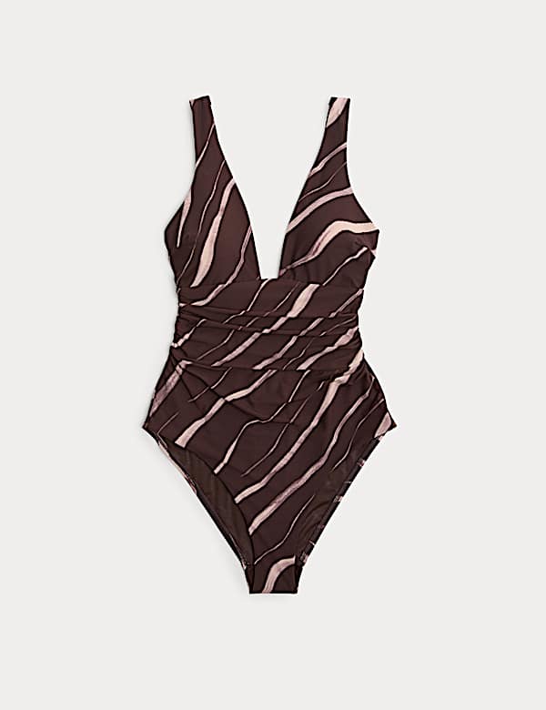 Tummy Control Printed Deep Plunge Swimsuit - US