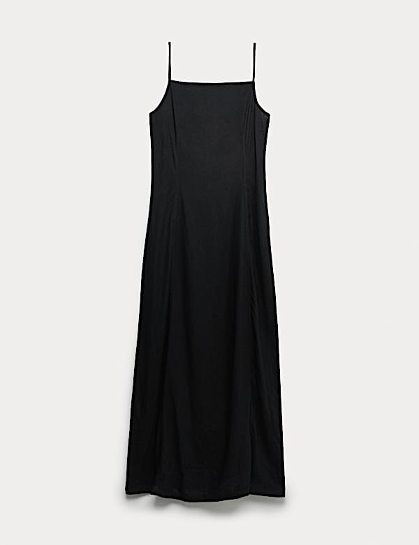 Square Neck Maxi Shift Dress with Linen - CH