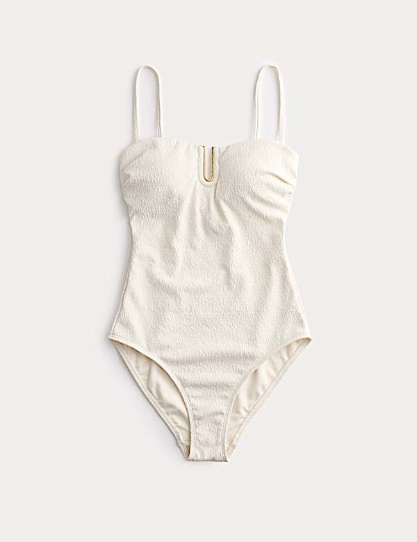 Bandeau-Badeanzug mit U-Ausschnitt und Strukturmuster - DE