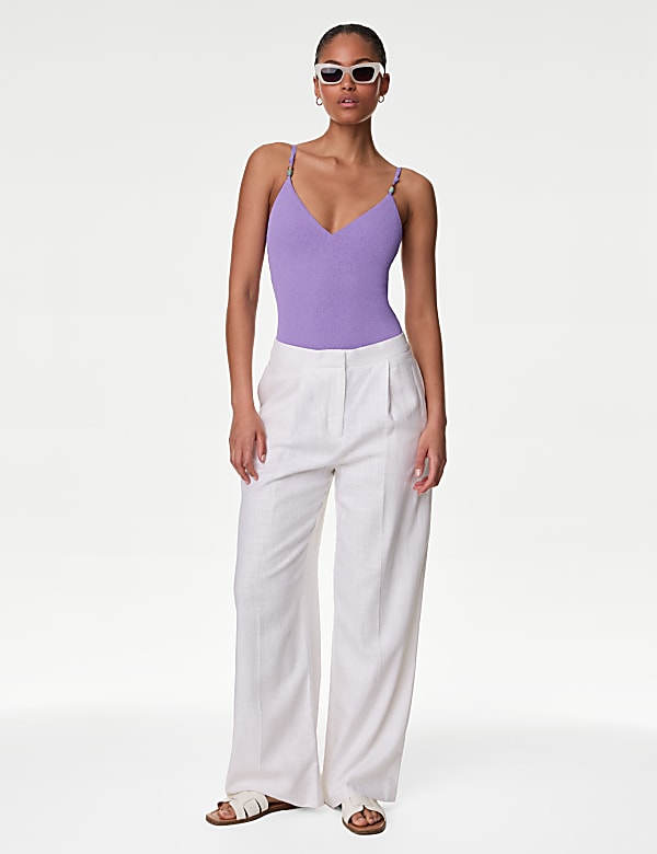 Textured V-Neck Swimsuit