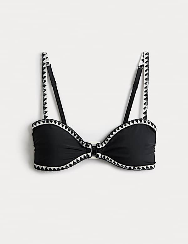 Bandeaubikini-top in festonsteek met vulling en ringdetail - NL