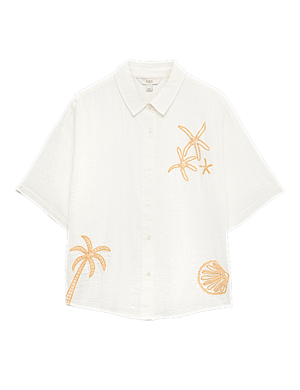 Cotton Rich Embroidered Short Sleeve Beach Shirt