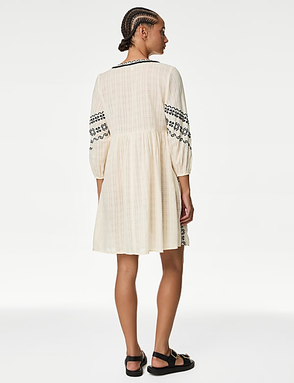 Pure Cotton Embroidered Tie Neck Mini Kaftan