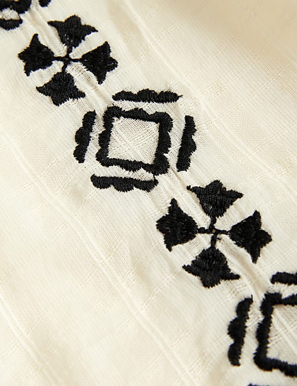 Pure Cotton Embroidered Tie Neck Mini Kaftan