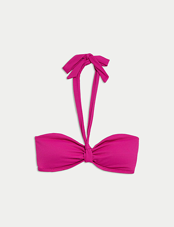 Textured Padded Tie Detail Halterneck Bikini Top FUCHSIA Bikini