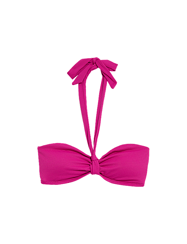 Textured Padded Tie Detail Halterneck Bikini Top