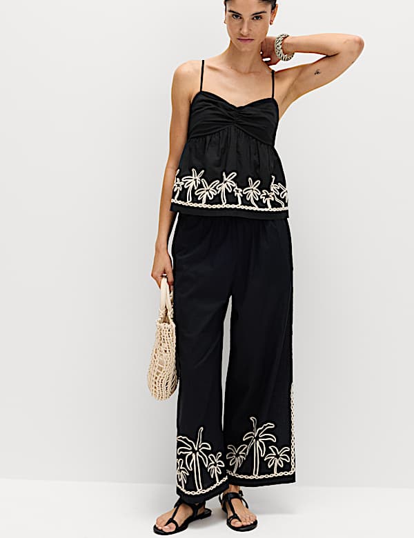 Pure Cotton Embroidered Cami Beach Top