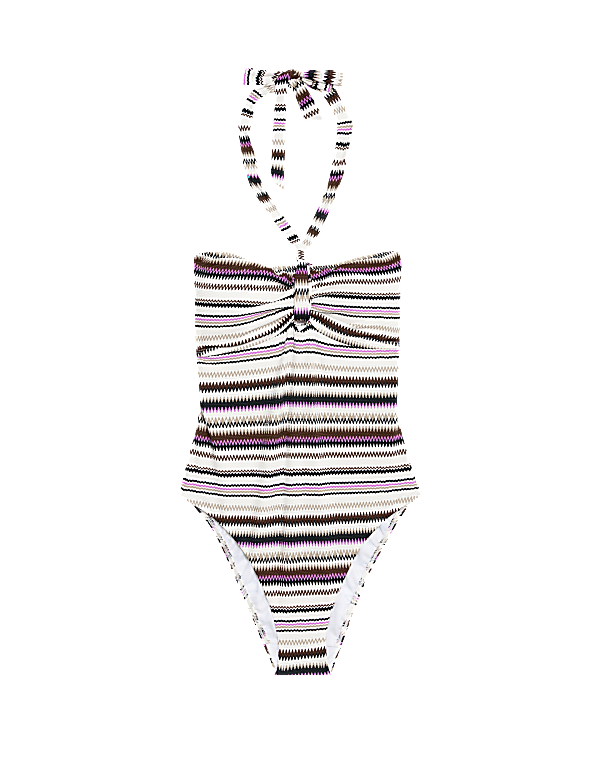 Tummy Control Textured Striped Halterneck Swimsuit