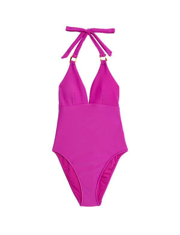 Trim Detail Padded Plunge Halterneck Swimsuit