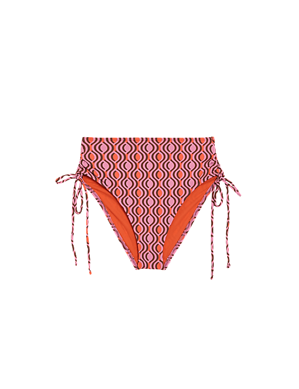 Printed Drawstring High Waisted Bikini Bottoms