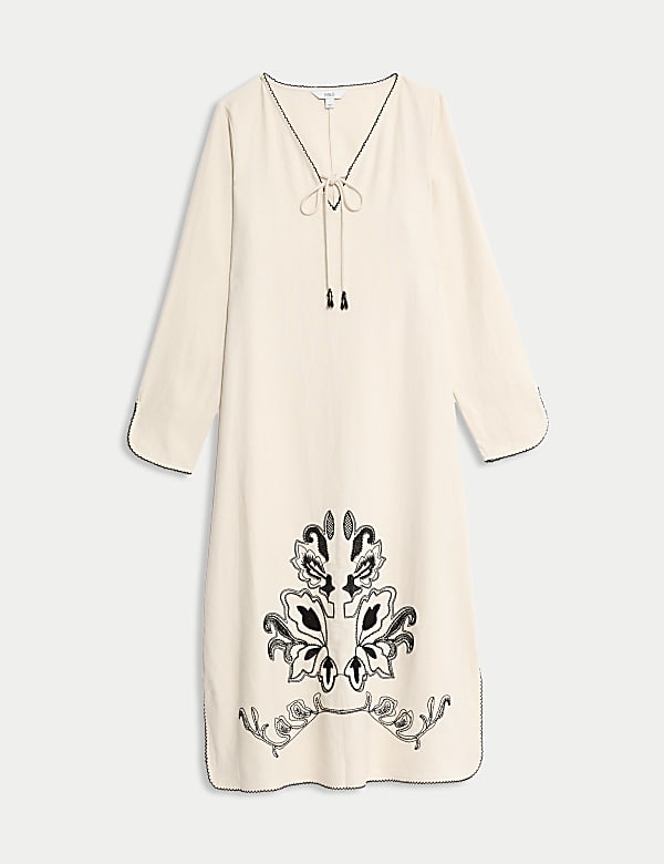 Linen Rich Embroidered Midi Shift Dress - GR