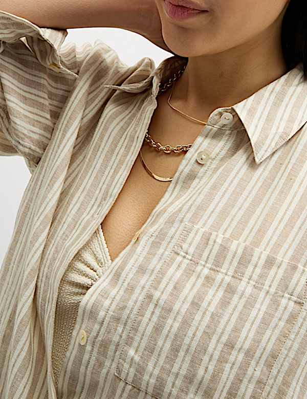 Pure Linen Collared Oversized Girlfriend Style Shirt