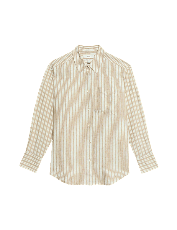 Pure Linen Collared Oversized Girlfriend Style Shirt