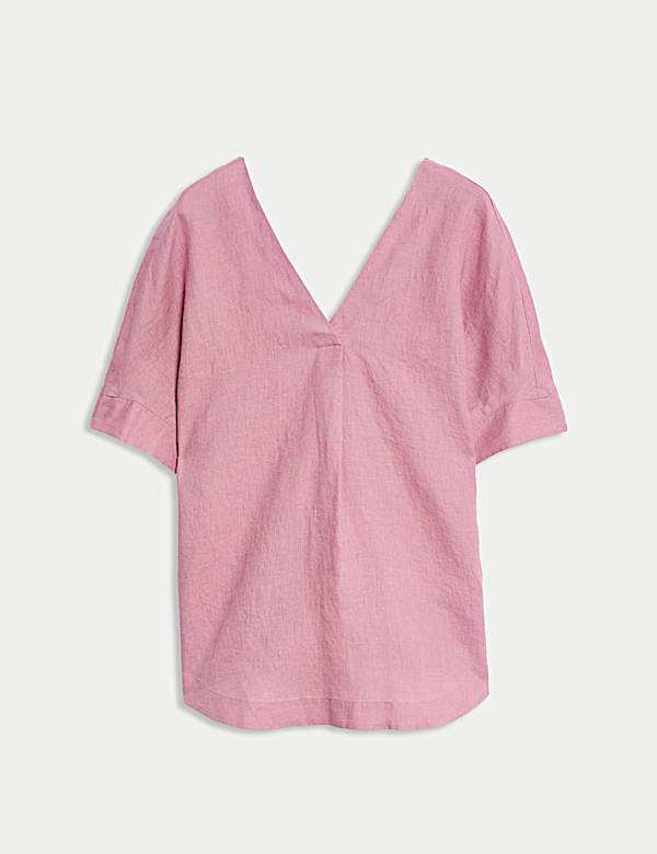 Pure Linen V-Neck Relaxed Popover Blouse