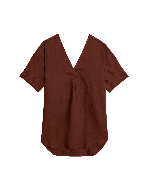 Pure Linen V-Neck Relaxed Popover Blouse