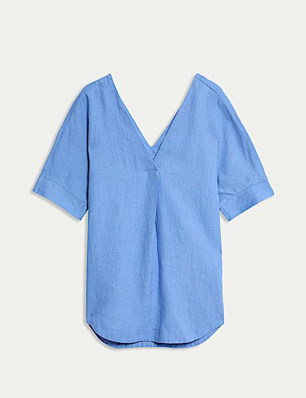 Pure Linen V-Neck Relaxed Popover Blouse