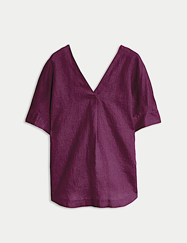 Pure Linen V-Neck Relaxed Popover Blouse