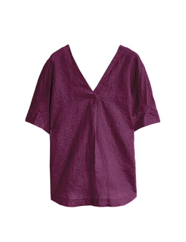 Pure Linen V-Neck Relaxed Popover Blouse