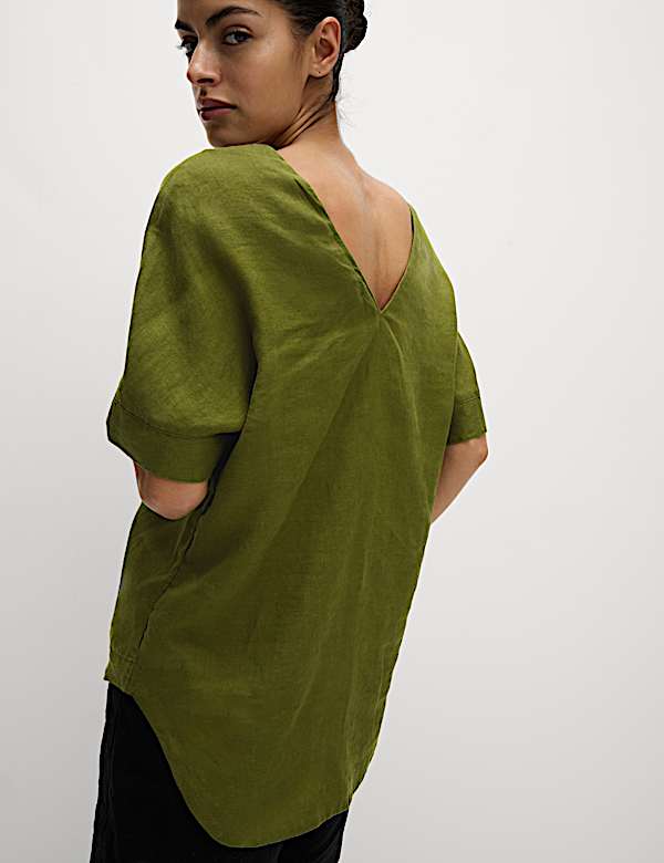 Pure Linen V-Neck Relaxed Popover Blouse