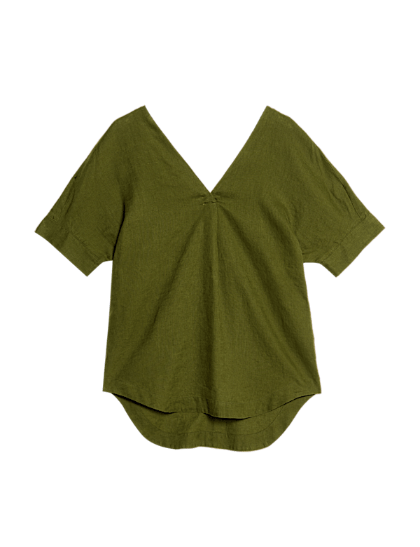 Pure Linen V-Neck Relaxed Popover Blouse