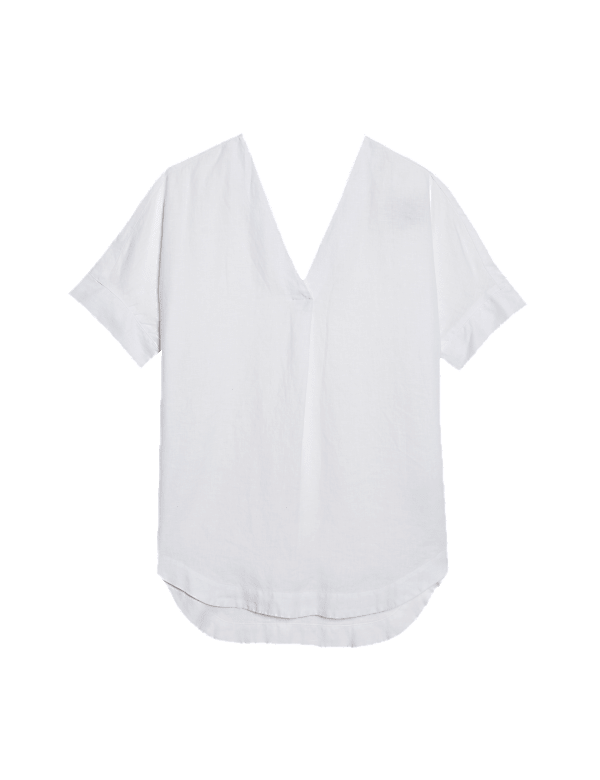 Pure Linen V-Neck Relaxed Popover Blouse