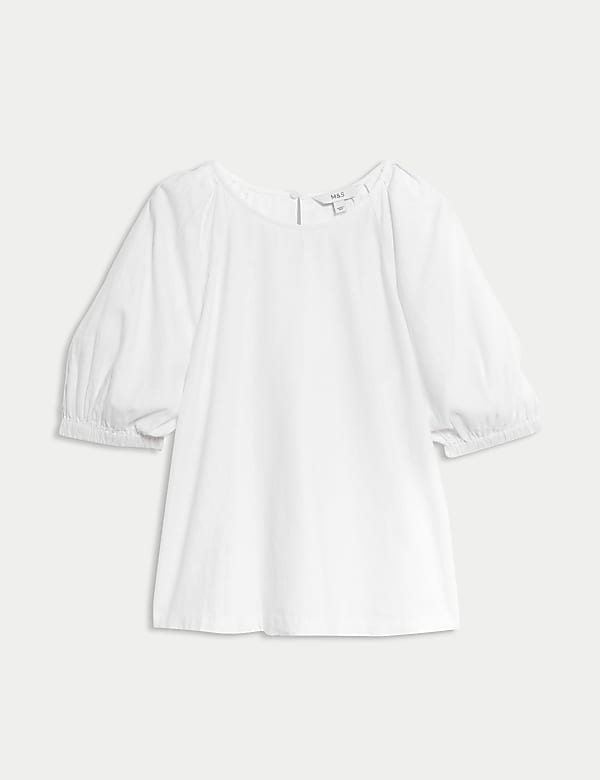 Linen Rich Round Neck Blouse - TW