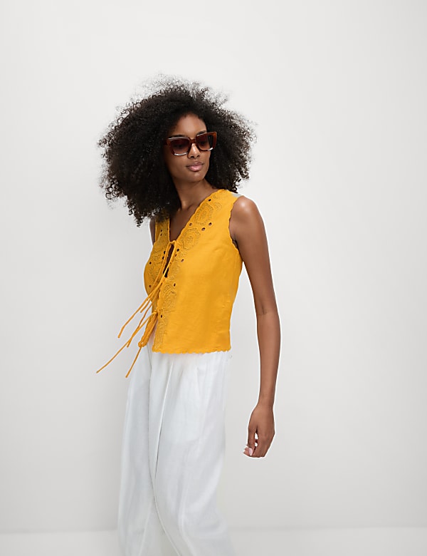 Linen Rich Cutwork Detail Top