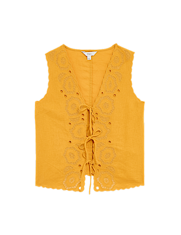 Linen Rich Cutwork Detail Top