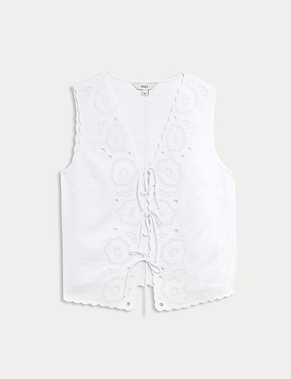Linen Rich Cutwork Detail Top - GR