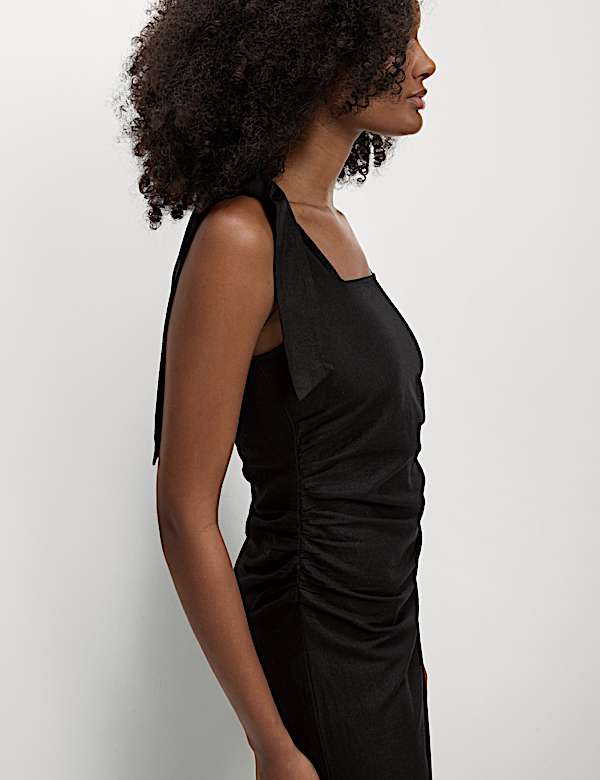 Linen Rich Broderie Midi Shift Dress