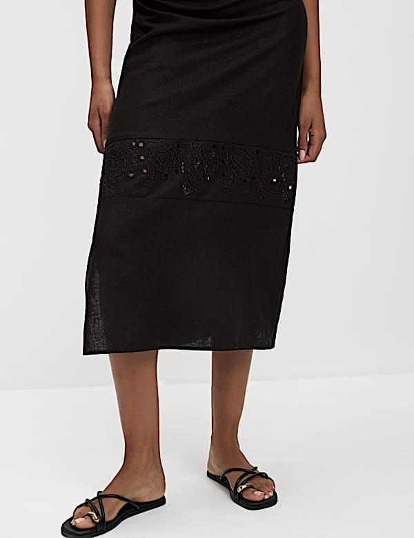Linen Rich Broderie Midi Shift Dress