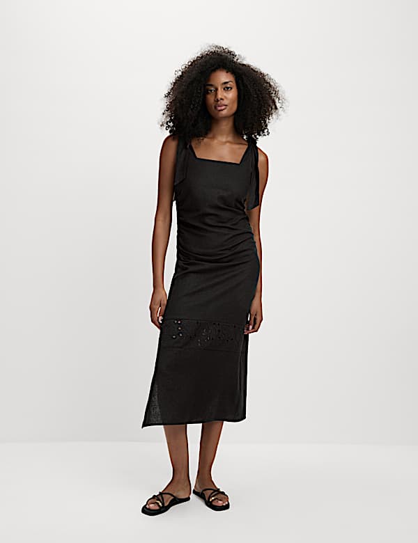 Linen Rich Broderie Midi Shift Dress